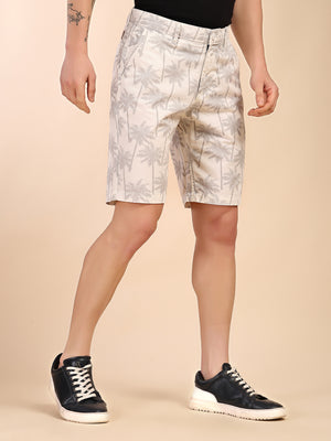 Thomas Scott Men White Mid-Rise Regular Fit Floral Printed Cotton Woven Chinos Shorts