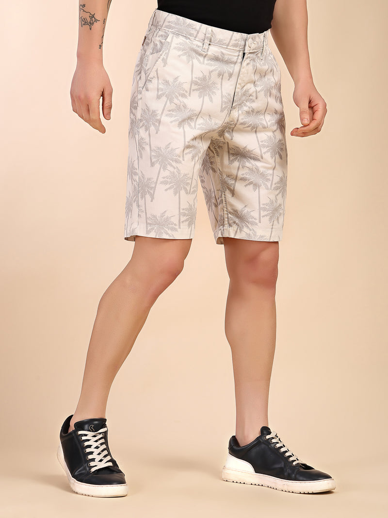 Thomas Scott Men White Mid-Rise Regular Fit Floral Printed Cotton Woven Chinos Shorts