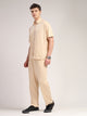 Beige Relaxed Fit Solid Polyester Co-Ords Set For Men