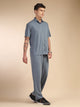 Blue Relaxed Fit Solid Polyester Co-Ords Set For Men