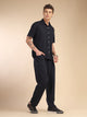 Navy Relaxed Fit Solid Polyester Co-Ords Set For Men