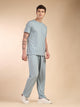 Blue Round Neck Relaxed Fit Solid Polyester Co-Ords Set For Men