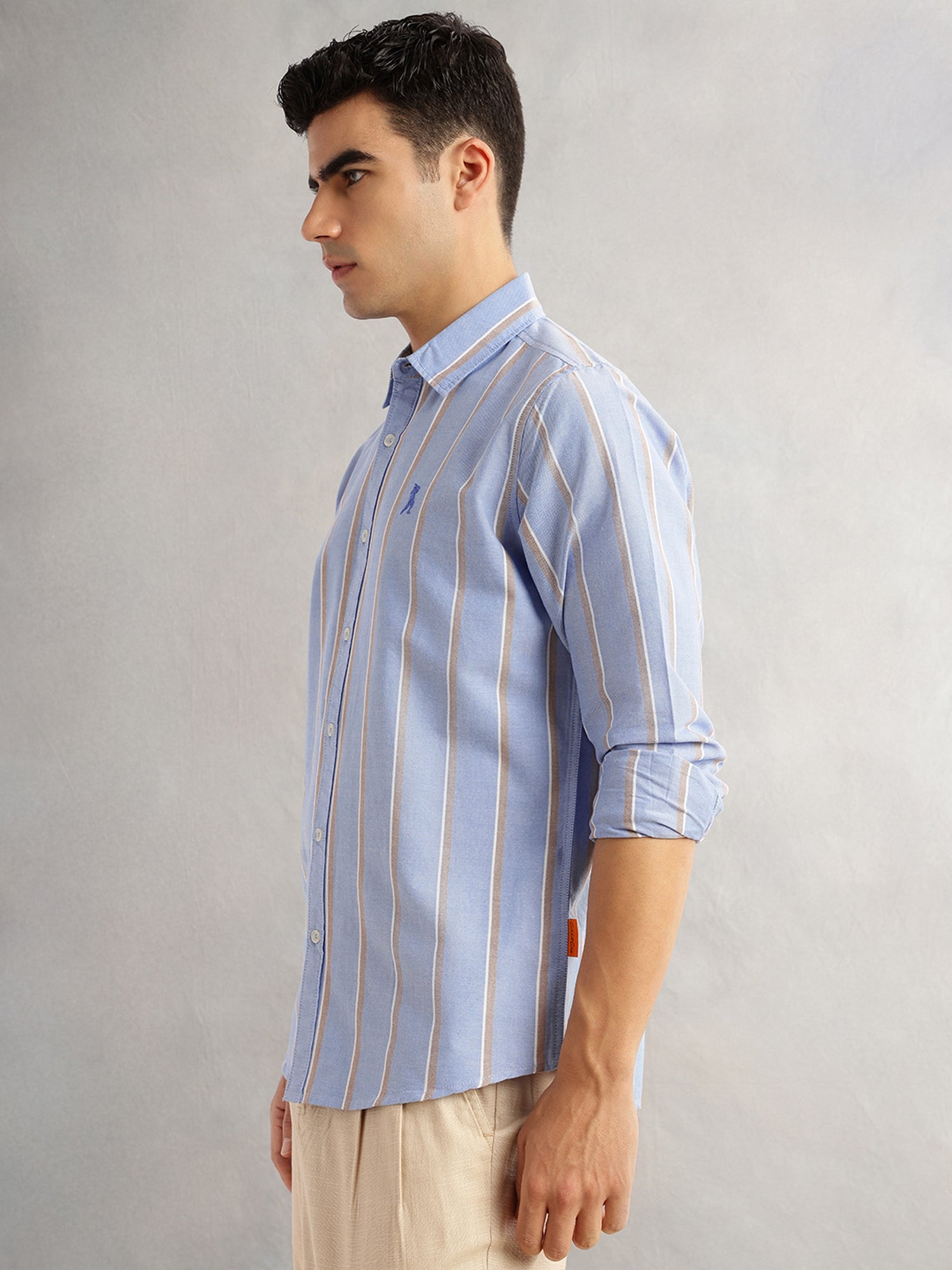 Thomas Scott Men Blue Slim Fit Long Sleeves Spread Collar 100% Cotton Oxford Casual Shirt