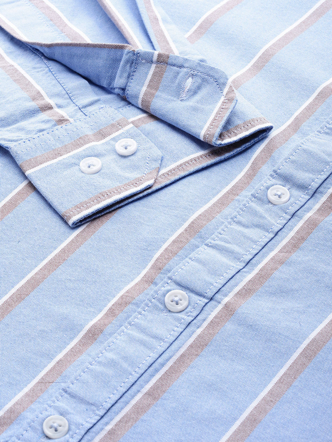 Thomas Scott Men Blue Plus Size Regular Fit Long Sleeves Spread Collar 100% Cotton Oxford Casual Shirt