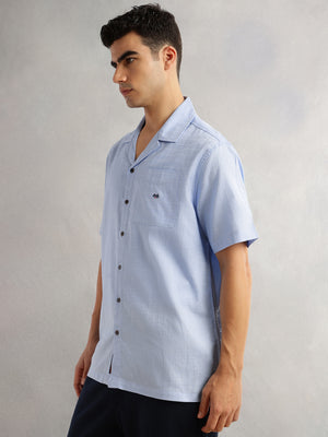 Thomas Scott Men Blue Oversized Fit Short Sleeves Cuban Collar Gingham Checks 100% Cotton Casual Shirt