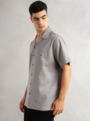 Thomas Scott Men Grey Oversized Fit Short Sleeves Cuban Collar Gingham Checks 100% Cotton Casual Shirt