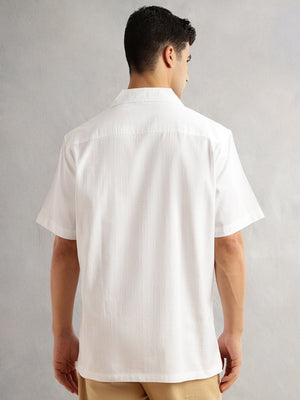 Thomas Scott Men White Oversized Fit Short Sleeves Cuban Collar Gingham Checks 100% Cotton Casual Shirt