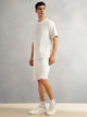 Thomas Scott Men White Cordery Checks Polyester Knitted Co-Ord Sets With Short Sleeves & Round Neck