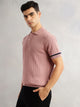 Thomas Scott Men Pink Regular Fit Short Sleeves Self Design 100% Cotton Polo Collar Knitted Tshirt