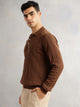 Thomas Scott Men Brown Regular Fit Long Sleeves Self Design 100% Cotton Polo Collar Knitted Tshirt