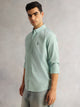 Thomas Scott Men Sea Green Slim Fit Long Sleeves Button Down Collar Solid Twill Casual Shirt