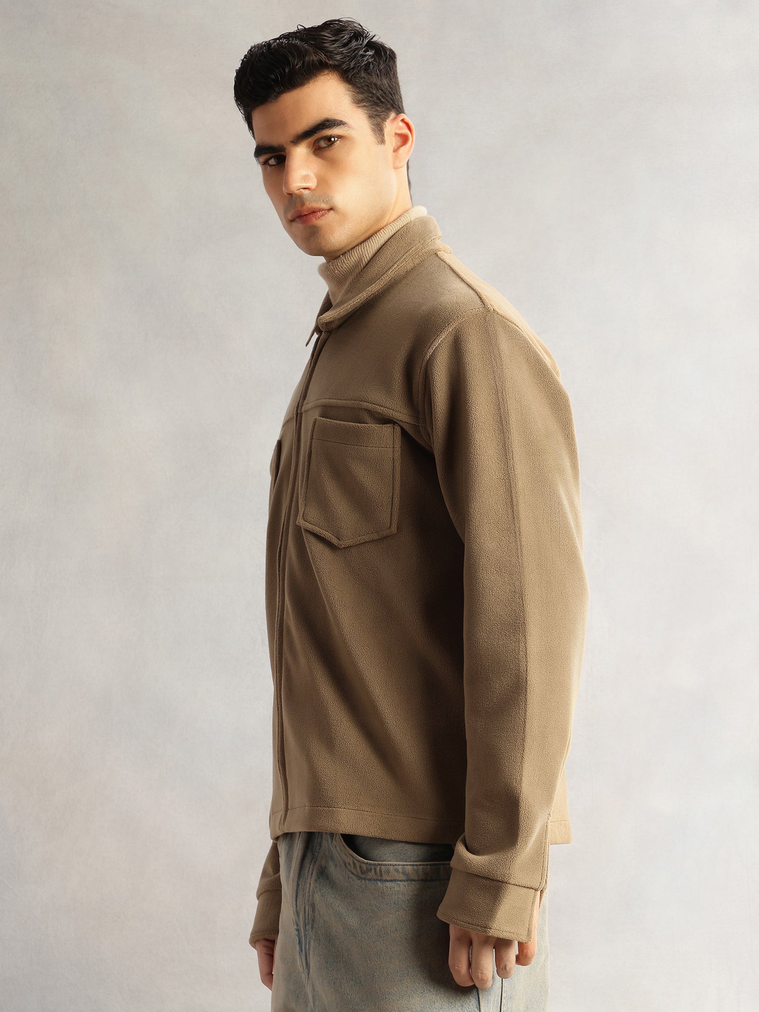Thomas Scott Men Beige Regular Fit Long Sleeves Solid Polyester Knitted Open-Front Jacket