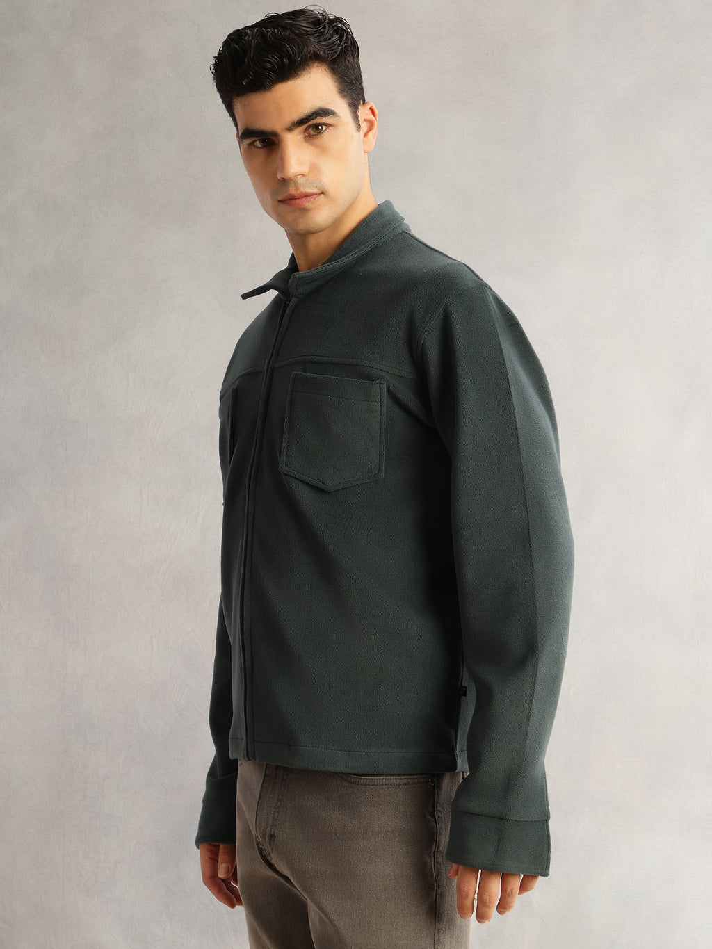 Thomas Scott Men Bottle Green Regular Fit Long Sleeves Self Design Polyester Knitted Open-Front Jacket