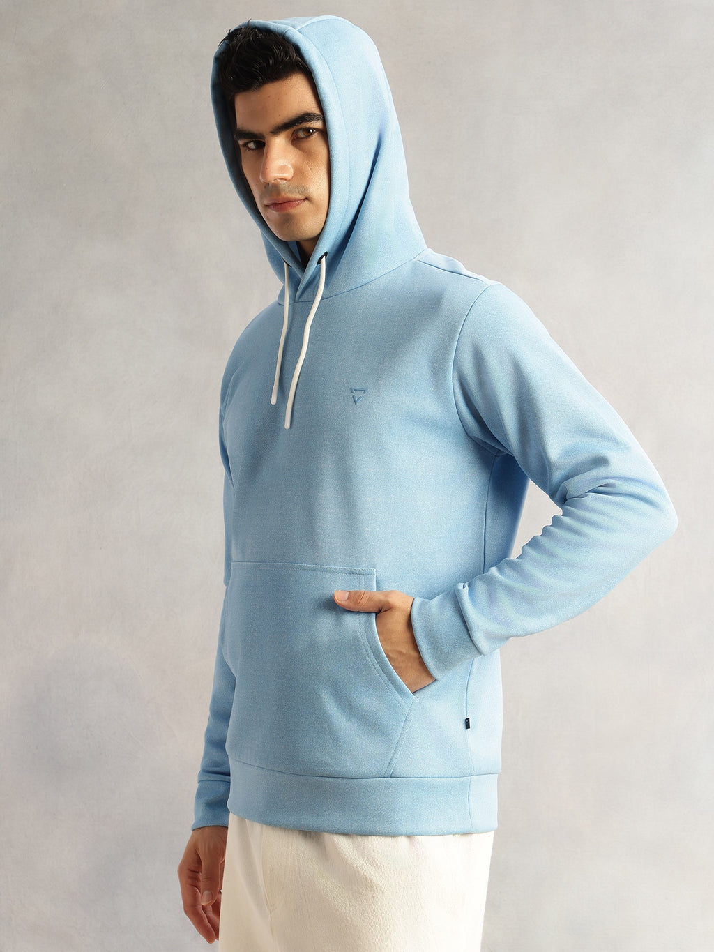 Thomas Scott Men Blue Regular Fit Long Sleeves Solid Polyester Knitted Pullover Hooded Sweatshirt