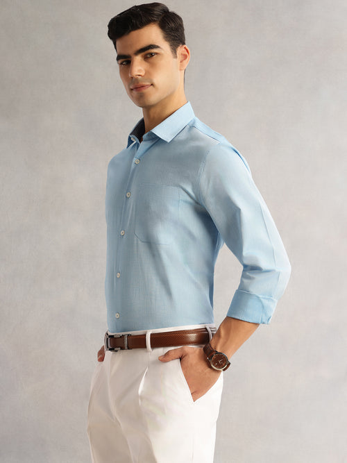 Thomas Scott Men Aqua Regular Fit Long Sleeves Cutaway Collar 100% Cotton Filafil Formal Shirt