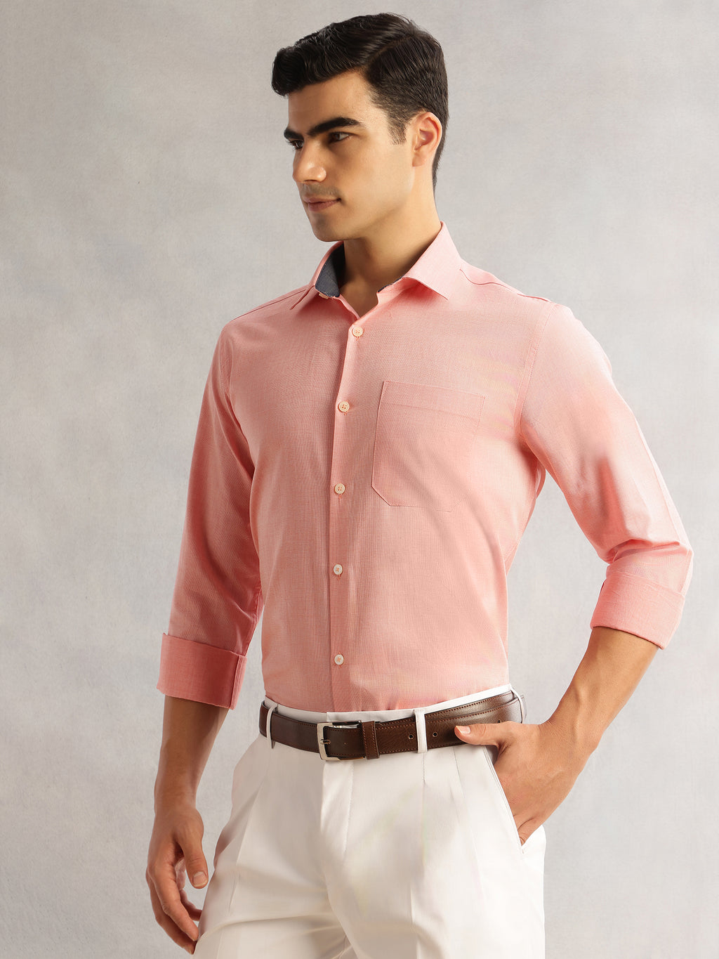 Thomas Scott Men Orange Regular Fit Long Sleeves Cutaway Collar 100% Cotton Filafil Formal Shirt
