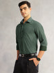 Green Regular Fit Long Sleeves Cutaway Collar Geometric Printed 100% Cotton Satin Formal Shirt For Men