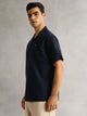 Thomas Scott Men Navy Oversized Fit Short Sleeves Cuban Collar Solid Cotton Linen Casual Shirt