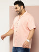 Peach Plus Size Oversized Fit Short Sleeves Cuban Collar Solid Cotton Linen Casual Shirt For Men