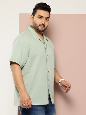 Pista Plus Size Oversized Fit Short Sleeves Cuban Collar Solid Cotton Linen Casual Shirt For Men