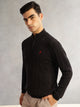 Thomas Scott Men Black Regular Fit Long Sleeves Mock Collar Cable Knitted Pullover Sweater