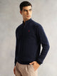 Thomas Scott Men Navy Regular Fit Long Sleeves Mock Collar Cable Knitted Pullover Sweater