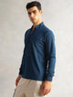 Thomas Scott Men Rama Blue Regular Fit Long Sleeves Solid Polyester Knitted Polo Collar T-shirt
