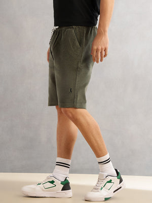 Thomas Scott Men Mint Regular Fit Mid-Rise Corduroy Casual Shorts
