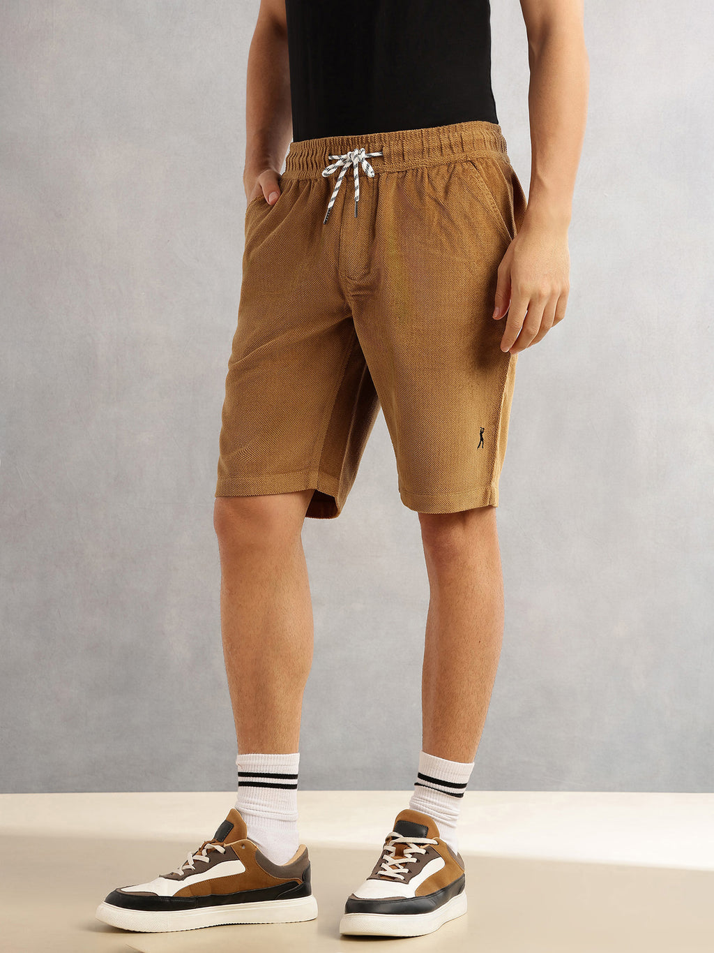 Thomas Scott Men Sand Regular Fit Mid-Rise Corduroy Casual Shorts