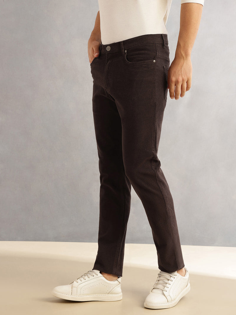 Thomas Scott Men Coffee Regular Fit Mid-Rise 5 Pockets Gabbar Corduroy Chinos Trouser