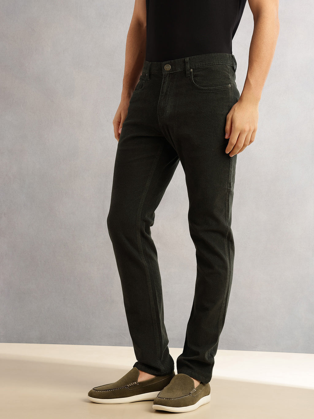 Thomas Scott Men Olive Regular Fit Mid-Rise 5 Pockets Gabbar Corduroy Chinos Trouser