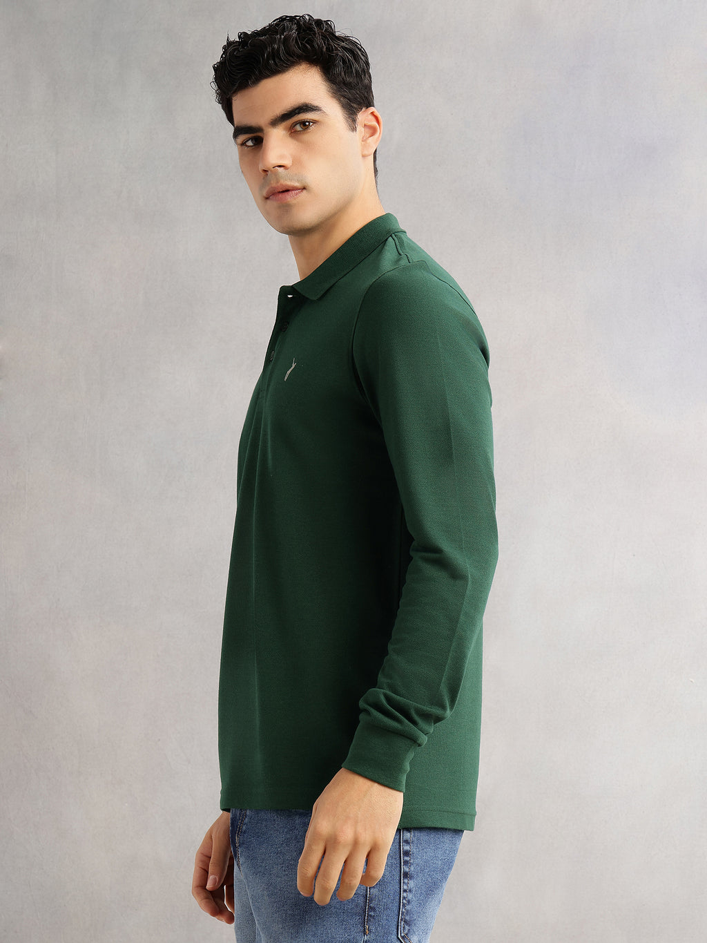Thomas Scott Men Bottle Green Regular Fit Long Sleeves Solid Polo Collar Knitted T-shirt