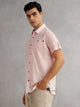 Pink Regular Fit Short Sleeves Spread Collar 100% Cotton Casual Shirt For Men