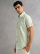 Lime Green Regular Fit Short Sleeves Spread Collar 100% Cotton Casual Shirt For Men