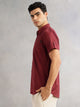 Maroon Regular Fit Short Sleeves Spread Collar 100% Cotton Casual Shirt For Men