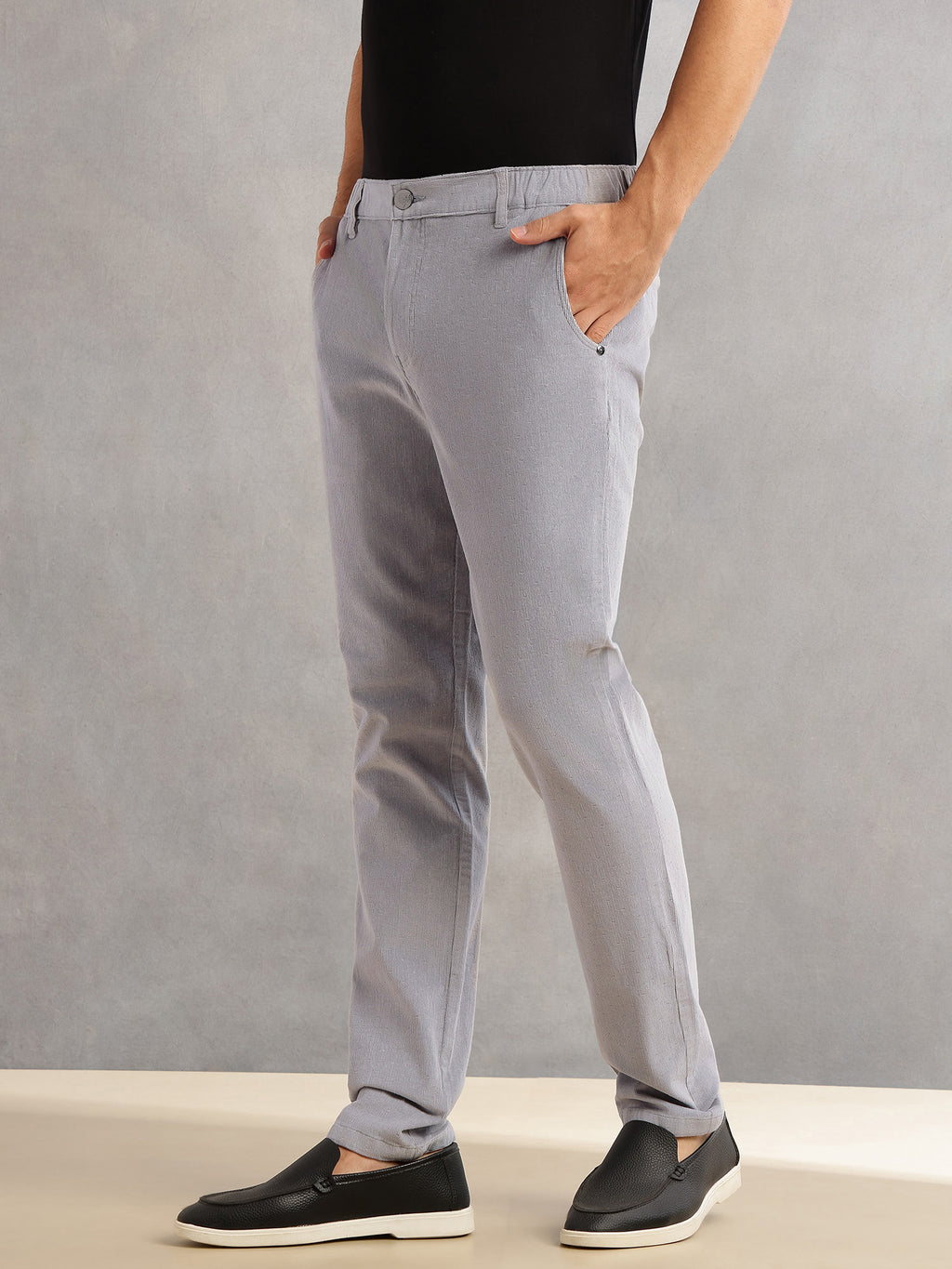 Thomas Scott Men Grey Regular Fit Mid-Rise 4 Pockets Woven Corduroy Trouser