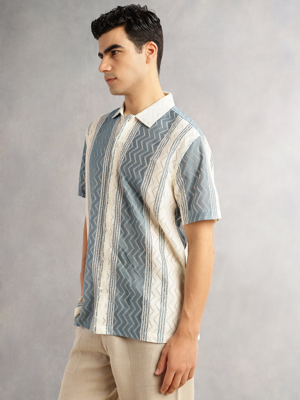 Thomas Scott Men Geometric Printed Regular Fit Semi-Sheer Casual Crochet Shirt
