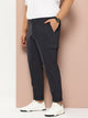 Thomas Scott Men Navy Cricket Club Plus Size Regular Fit Mid-Rise Solid Woven Cargo Trouser
