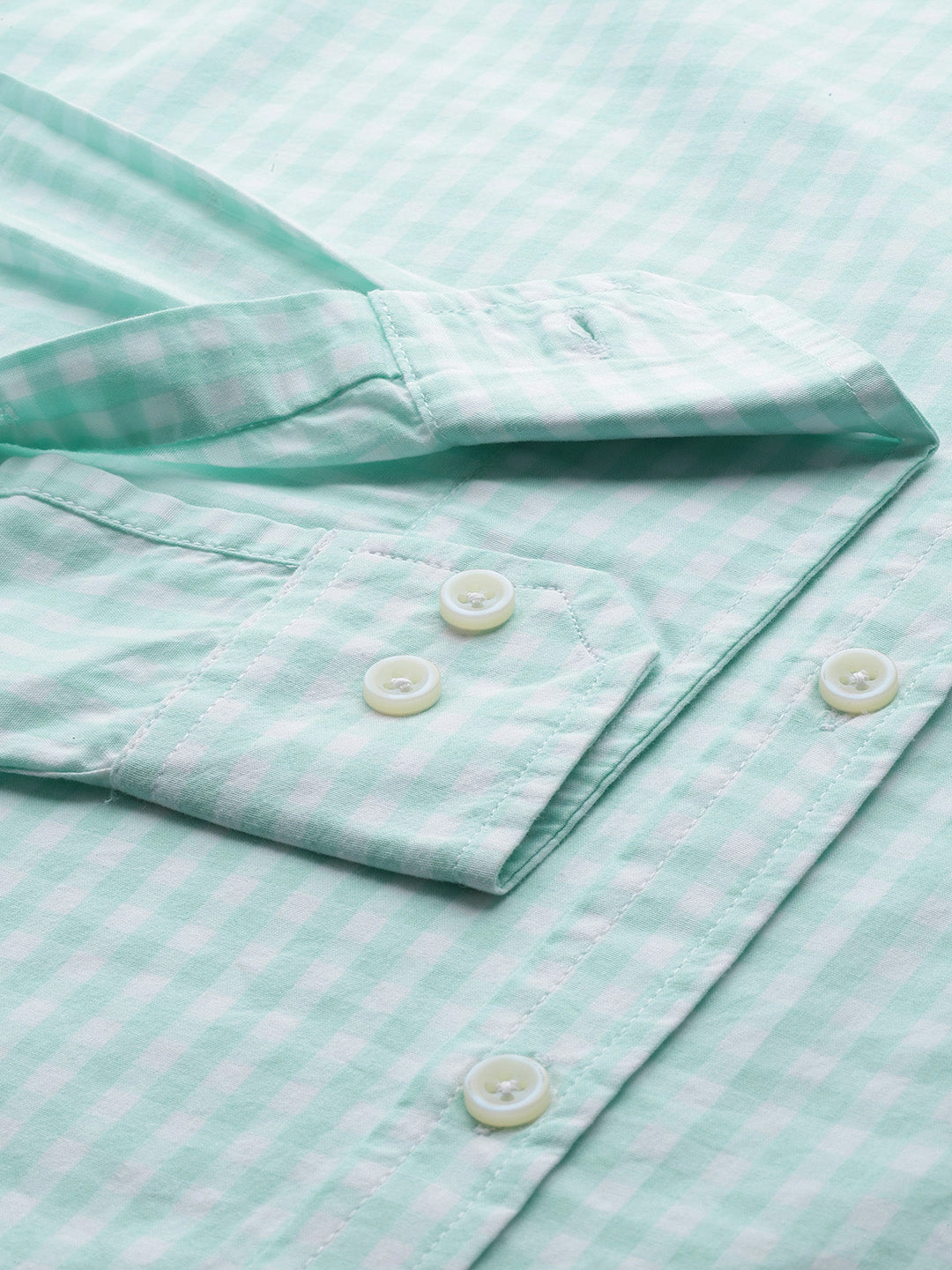 Thomas Scott Men Aqua Cricket Club Plus Size Regular Fit Long Sleeves Spread Collar Gingham Checks 100% Cotton Casual Shirt