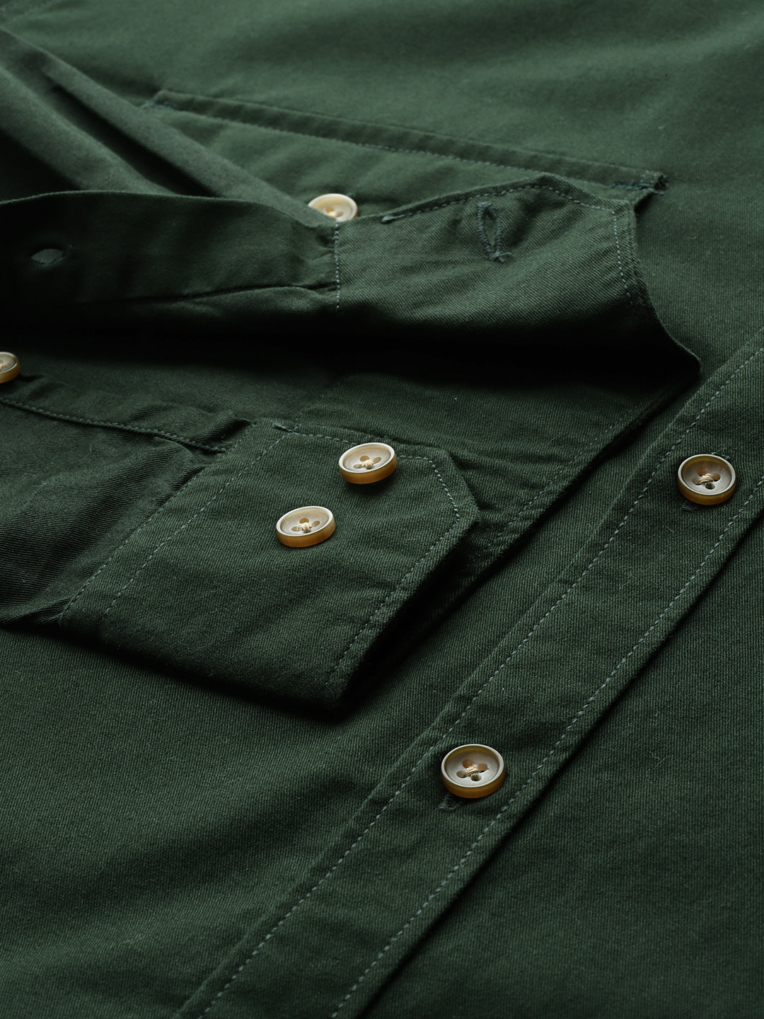 Thomas Scott Men Bottle Green Plus Size Long Sleeves Spread Collar Solid 100% Cotton Casual Shirt