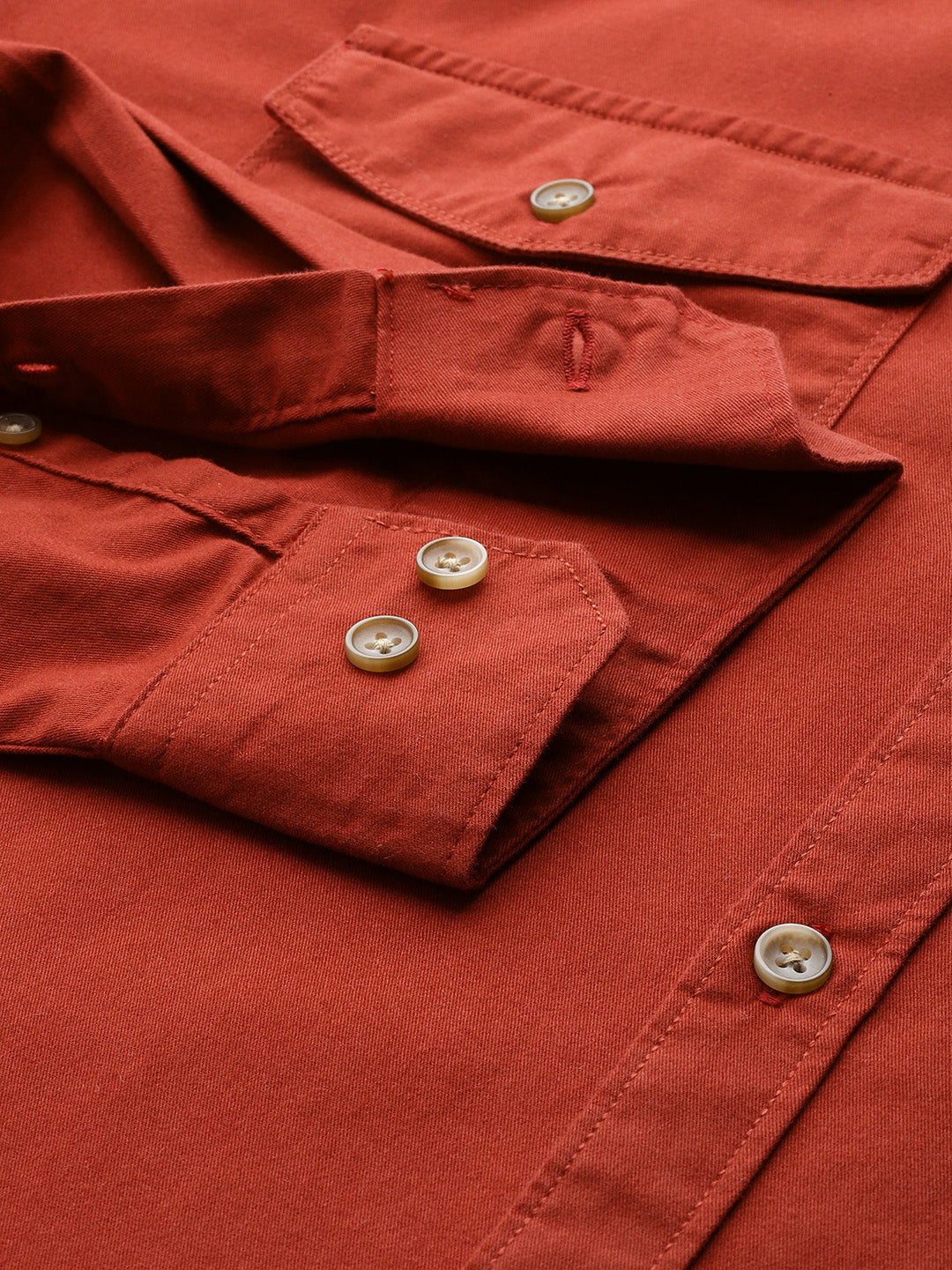 Thomas Scott Men Rust Plus Size Long Sleeves Spread Collar Solid 100% Cotton Casual Shirt
