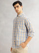Thomas Scott Men Blue Cricket Club Slim Fit Long Sleeves Button-Down Collar Graphic Checks Cotton Linen Casual Shirt