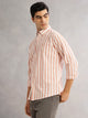 Thomas Scott Men Peach Cricket Club Slim Fit Long Sleeves Button-Down Collar Vertical Stripes Cotton Linen Casual Shirt