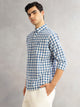 Thomas Scott Men Blue Cricket Club Slim Fit Long Sleeves Button-Down Collar Gingham Checks Cotton Linen Casual Shirt