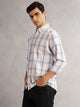Thomas Scott Men Blue Cricket Club Slim Fit Long Sleeves Button-Down Collar Windowpane Checks 100% Cotton Casual Shirt