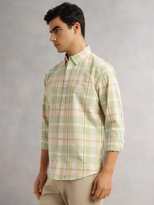 Thomas Scott Men Green Cricket Club Slim Fit Long Sleeves Button-Down Collar Grid Tattersall Checks Casual Shirt