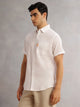 Thomas Scott Men White Cricket Club Regular Fit Short Sleeves Spread Collar Cotton Linen Casual Shirt
