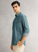 Thomas Scott Men Green Slim Fit Long Sleeves Spread Collar Chambray 100% Cotton Casual Shirt