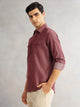 Thomas Scott Men Maroon Slim Fit Long Sleeves Spread Collar Chambray 100% Cotton Casual Shirt