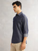 Thomas Scott Men Navy Slim Fit Long Sleeves Spread Collar Chambray 100% Cotton Casual Shirt